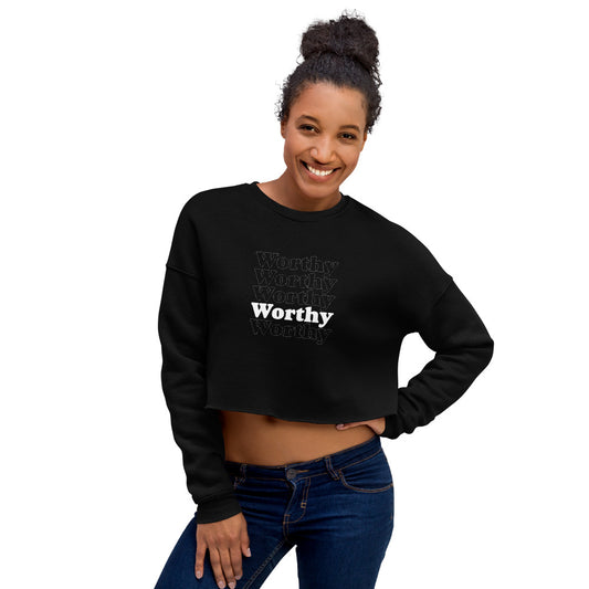 Stacked White Worthy Crop Sweatshirt