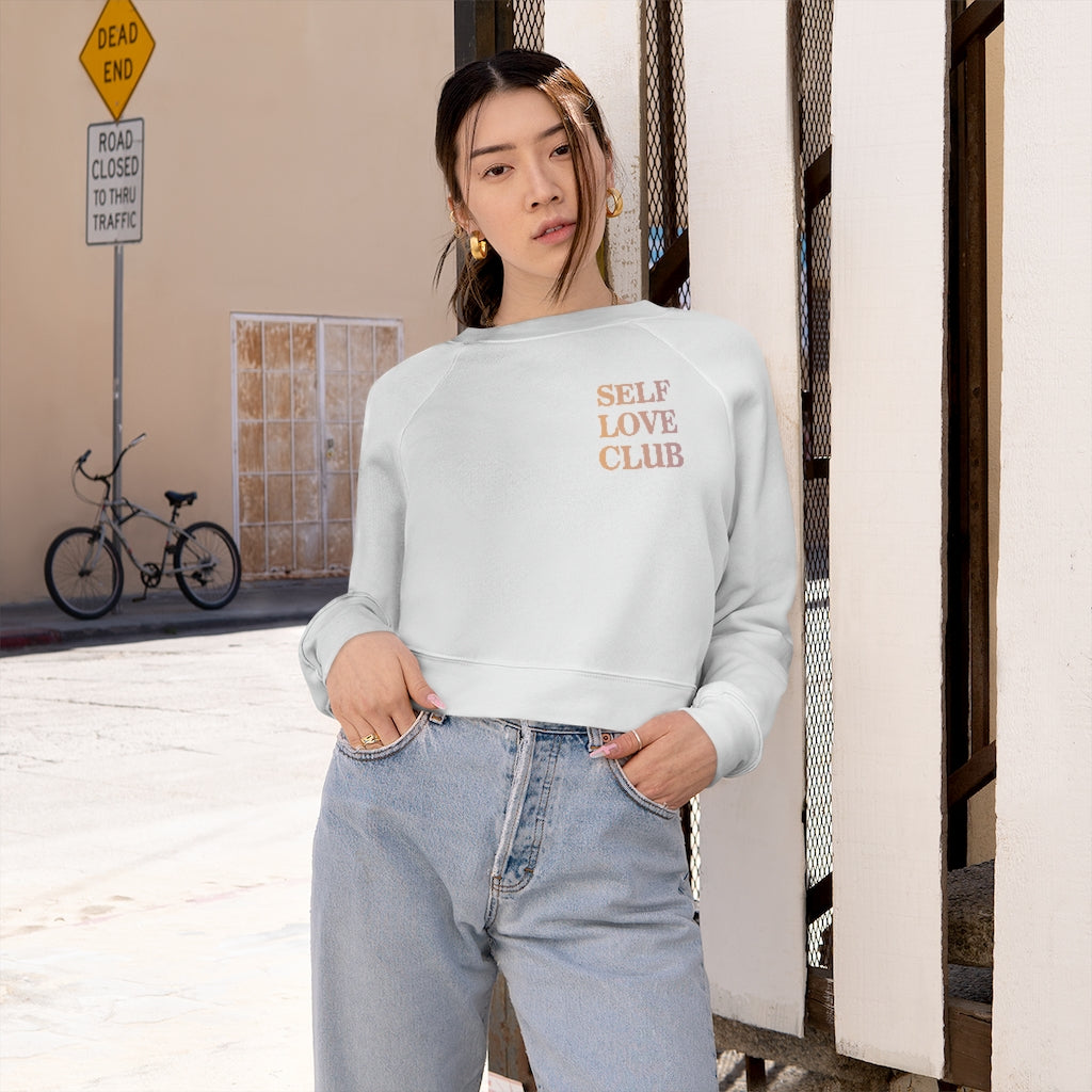 White Self Love Club Cropped Fleece Pullover
