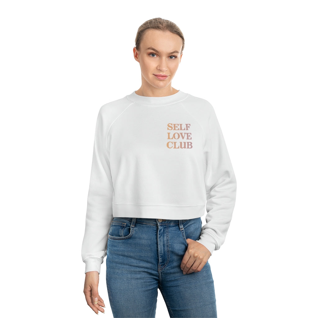 White Self Love Club Cropped Fleece Pullover