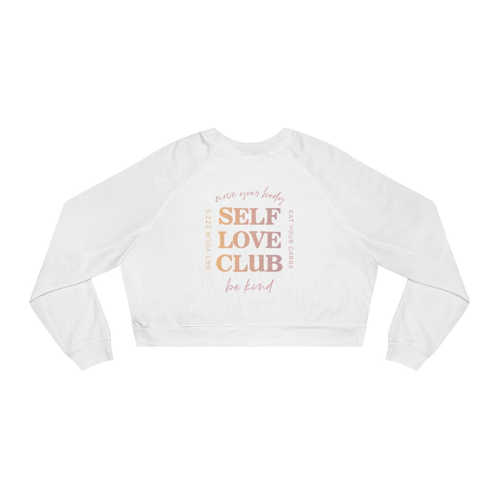 White Self Love Club Cropped Fleece Pullover