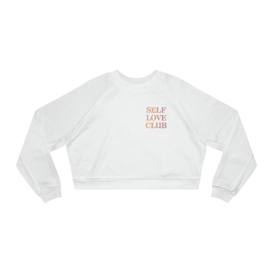 White Self Love Club Cropped Fleece Pullover