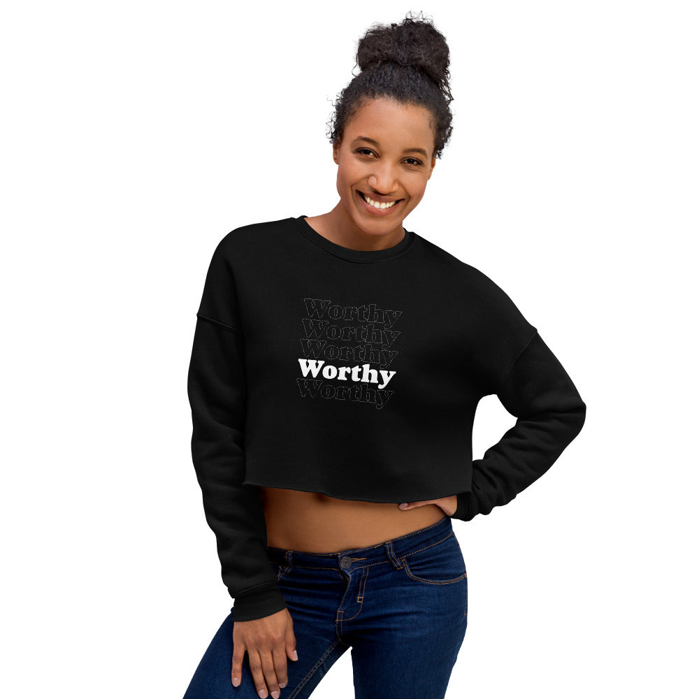 Stacked White Worthy Crop Sweatshirt