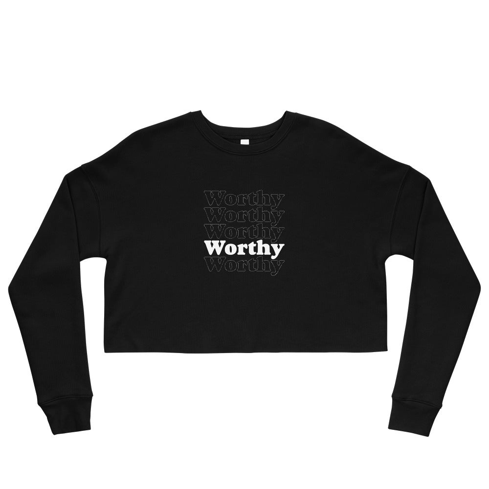Stacked White Worthy Crop Sweatshirt
