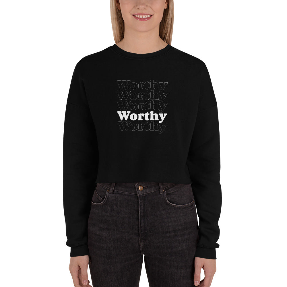 Stacked White Worthy Crop Sweatshirt